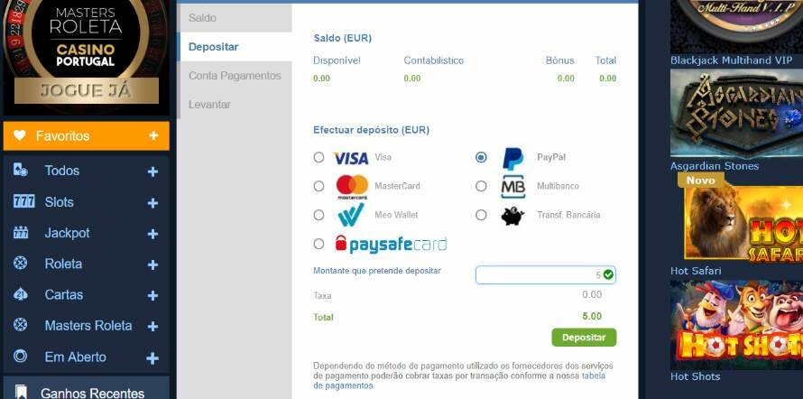 Depositar com PayPal no casino