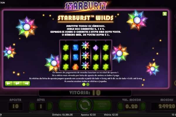 Prémios da slot Starburst